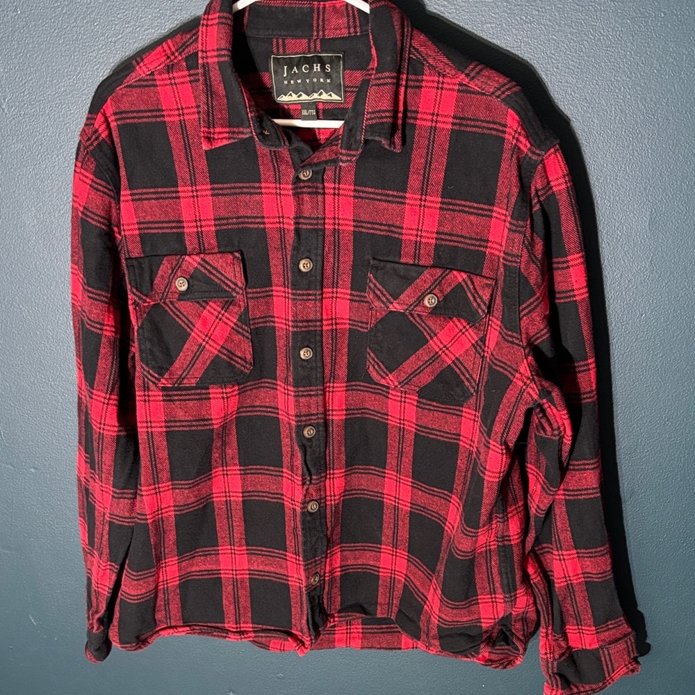 Jachs Heavy Black and Red Flannel Shirt